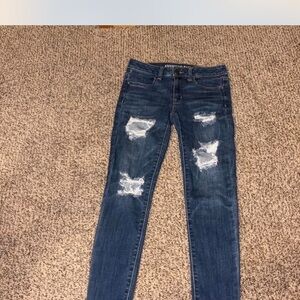 American Eagle Outfitters Women's Ripped Dark Blue Skinny Jeans